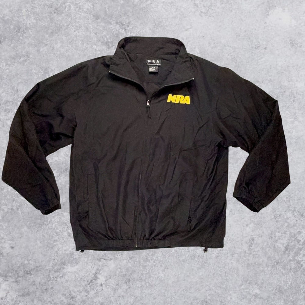 NRA Mens Windbreaker Jacket Black Full Zip Eagle American flag Mesh Lined XL